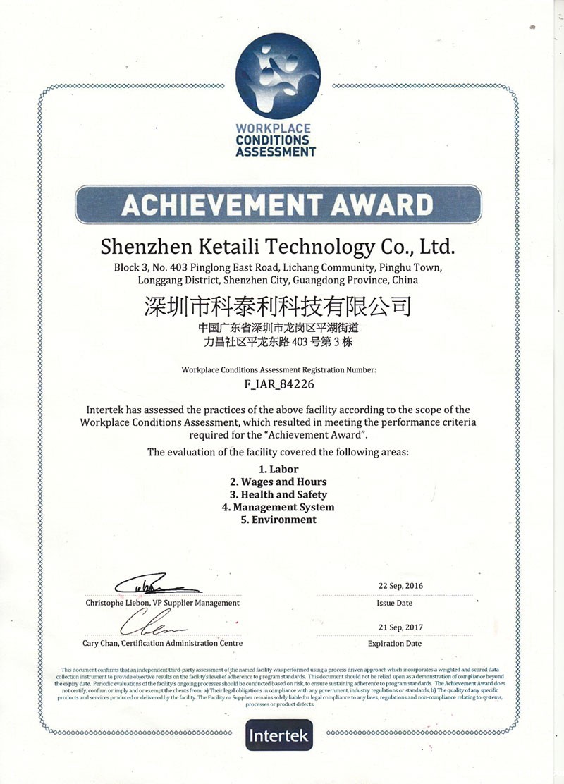 ACHIEVEMENT AWARD 成就奖证书